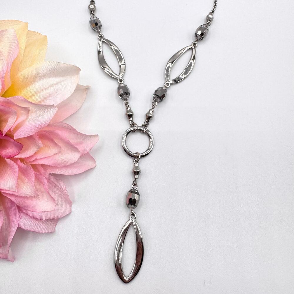 Lia Sophia Escapade Beguile Y Drop Necklace Silver Tone Faceted Beads Modern 18”